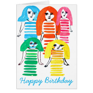 Cute waterverf meisjes funky moderne kunst