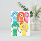 Cute waterverf meisjes funky moderne kunst briefkaart (Staand voorkant)