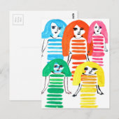 Cute waterverf meisjes funky moderne kunst briefkaart (Voorkant / Achterkant)