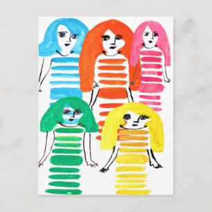 Cute waterverf meisjes funky moderne kunst briefkaart