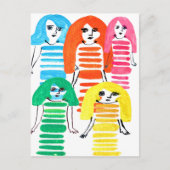 Cute waterverf meisjes funky moderne kunst briefkaart (Voorkant)