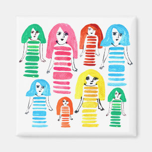 Cute waterverf meisjes funky moderne kunst magneet