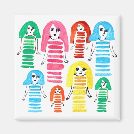 Cute waterverf meisjes funky moderne kunst magneet (Voorkant)