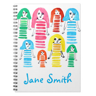 Cute waterverf meisjes funky moderne kunst notitieboek