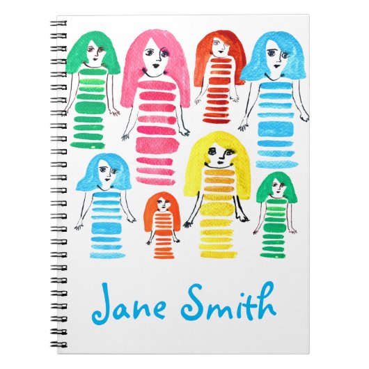 Cute waterverf meisjes funky moderne kunst notitieboek (Voorkant)