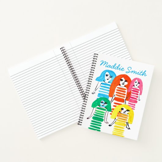 Cute waterverf meisjes funky moderne kunst notitieboek (Binnen)
