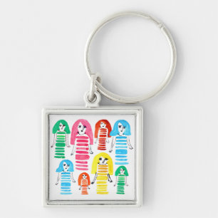 Cute waterverf meisjes funky moderne kunst sleutelhanger