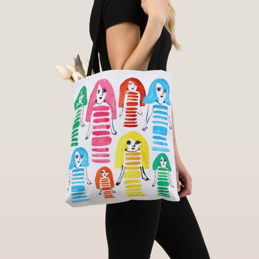 Cute waterverf meisjes funky moderne kunst tote bag (Dichtbij)