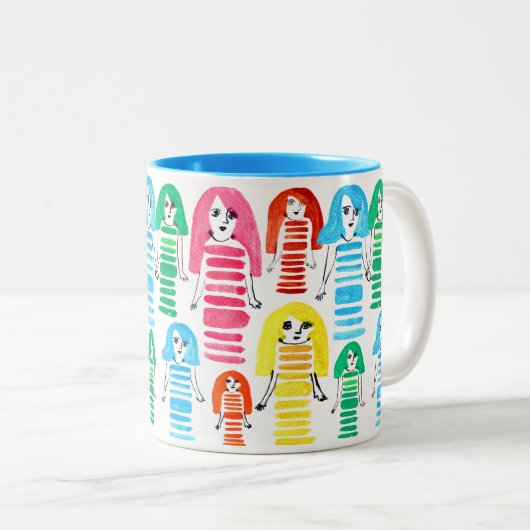 Cute waterverf meisjes funky moderne kunst tweekleurige koffiemok (Voorkant rechts)