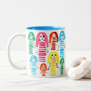 Cute waterverf meisjes funky moderne kunst tweekleurige koffiemok