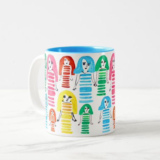 Cute waterverf meisjes funky moderne kunst tweekleurige koffiemok (Voorkant links)