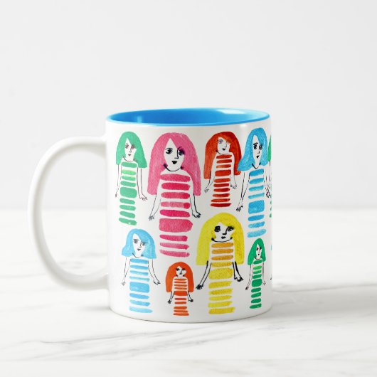 Cute waterverf meisjes funky moderne kunst tweekleurige koffiemok (Links)