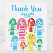 Cute waterverf meisjes funky moderne kunst wijn etiket (Enkel label)