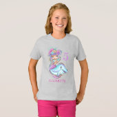 Cute Waterverf Mermaid met Dolphin Birthday T-shirt (Voorkant volledig)