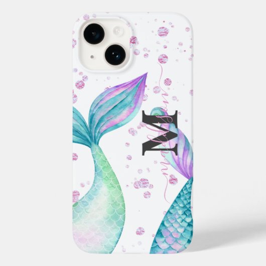Cute Waterverf Mermaid Monogrammed Case-Mate iPhone Case (Achterkant)