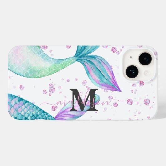 Cute Waterverf Mermaid Monogrammed Case-Mate iPhone Case (Achterkant (horizontaal))