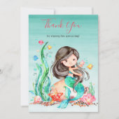 Cute Waterverf Mermaid under the Zee Baby shower  Bedankkaart (Voorkant)