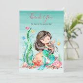Cute Waterverf Mermaid under the Zee Baby shower  Bedankkaart (Staand voorkant)