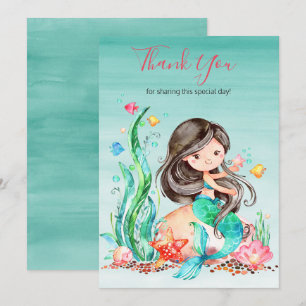 Cute Waterverf Mermaid under the Zee Baby shower  Bedankkaart