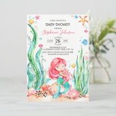 Cute Waterverf Mermaid under the Zee Baby shower Kaart (Staand voorkant)