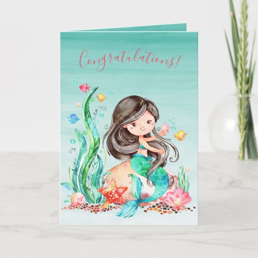 Cute Waterverf Mermaid under the Zee Baby shower Kaart (Voorkant)