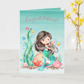 Cute Waterverf Mermaid under the Zee Baby shower Kaart (Gele Bloem)