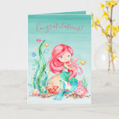 Cute Waterverf Mermaid under the Zee Baby shower Kaart (Gele Bloem)