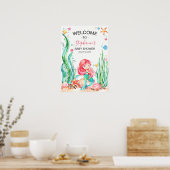 Cute Waterverf Mermaid under the Zee Baby shower Poster (Keuken)