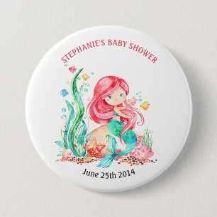 Cute Waterverf Mermaid under the Zee Baby shower Ronde Button 7,6 Cm
