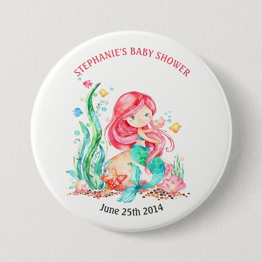 Cute Waterverf Mermaid under the Zee Baby shower Ronde Button 7,6 Cm (Voorkant)