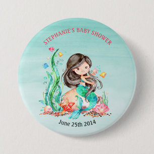 Cute Waterverf Mermaid under the Zee Baby shower Ronde Button 7,6 Cm