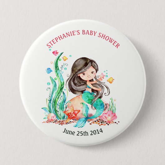 Cute Waterverf Mermaid under the Zee Baby shower Ronde Button 7,6 Cm (Voorkant)