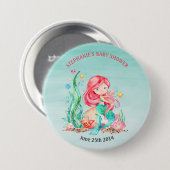 Cute Waterverf Mermaid under the Zee Baby shower Ronde Button 7,6 Cm (Voorkant /achterkant)