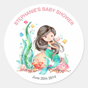 Cute Waterverf Mermaid under the Zee Baby shower Ronde Sticker