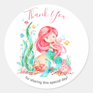 Cute Waterverf Mermaid under the Zee Baby shower Ronde Sticker