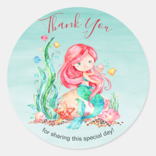 Cute Waterverf Mermaid under the Zee Baby shower Ronde Sticker