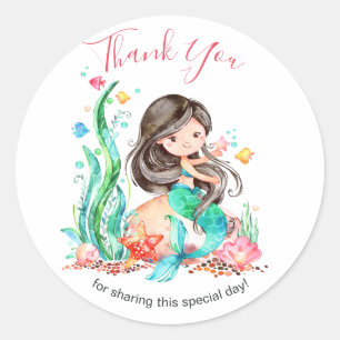 Cute Waterverf Mermaid under the Zee Baby shower Ronde Sticker