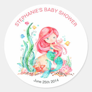 Cute Waterverf Mermaid under the Zee Baby shower Ronde Sticker