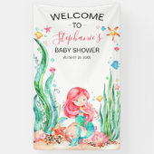 Cute Waterverf Mermaid under the Zee Baby shower Spandoek (Verticaal)