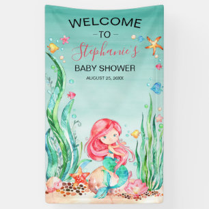 Cute Waterverf Mermaid under the Zee Baby shower Spandoek