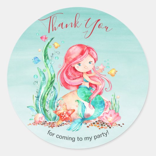 Cute Waterverf Mermaid under the Zee Birthday Cla Ronde Sticker (Voorkant)