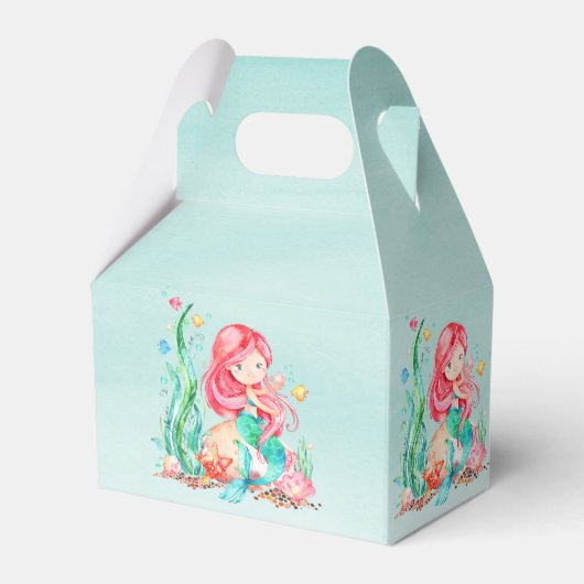 Cute Waterverf Mermaid under the Zee Birthday Fav Bedankdoosjes (Achterkant)