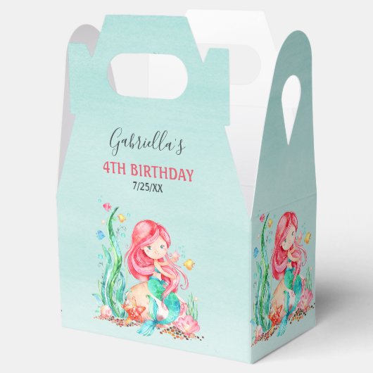 Cute Waterverf Mermaid under the Zee Birthday Fav Bedankdoosjes (Geopend)