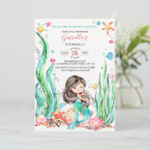 Cute Waterverf Mermaid under the Zee Birthday Kaart (Staand voorkant)