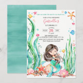 Cute Waterverf Mermaid under the Zee Birthday Kaart (Voorkant / Achterkant)