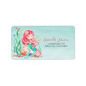 Cute Waterverf Mermaid under the Zee Birthday Lab Etiket (Voorkant)