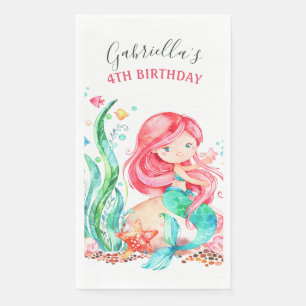 Cute Waterverf Mermaid under the Zee Birthday Pap Servet
