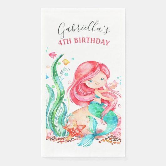 Cute Waterverf Mermaid under the Zee Birthday Pap Servet (Voorkant)