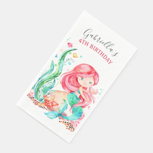 Cute Waterverf Mermaid under the Zee Birthday Pap Servet (Hoek)