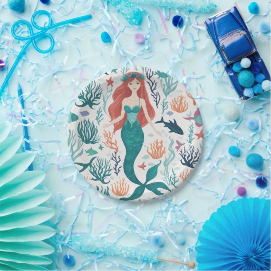 Cute Waterverf Mermaid under the Zee Birthday Papieren Bordje (Feest)